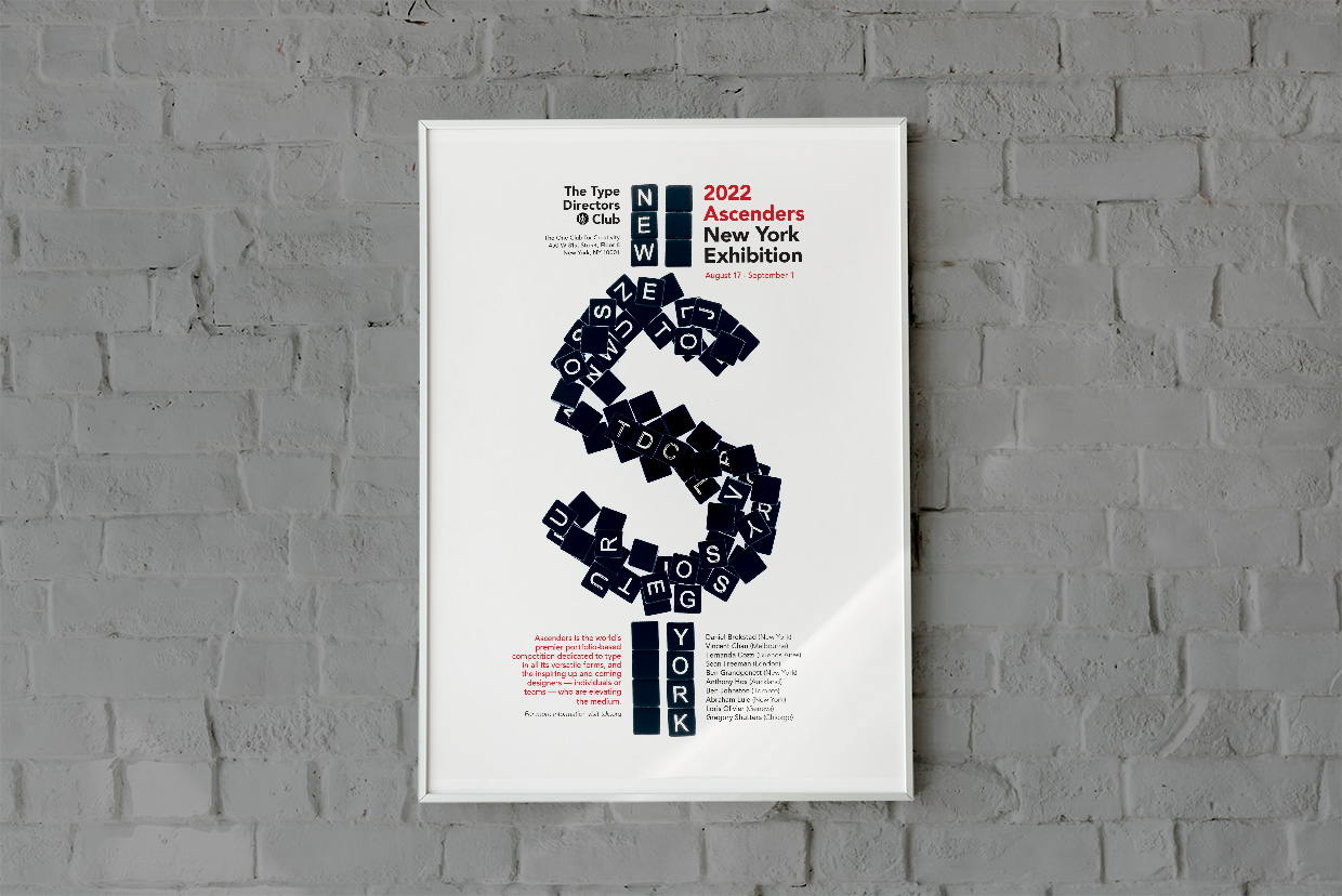 image of an poster featuring a large dollar sign made of letter tiles