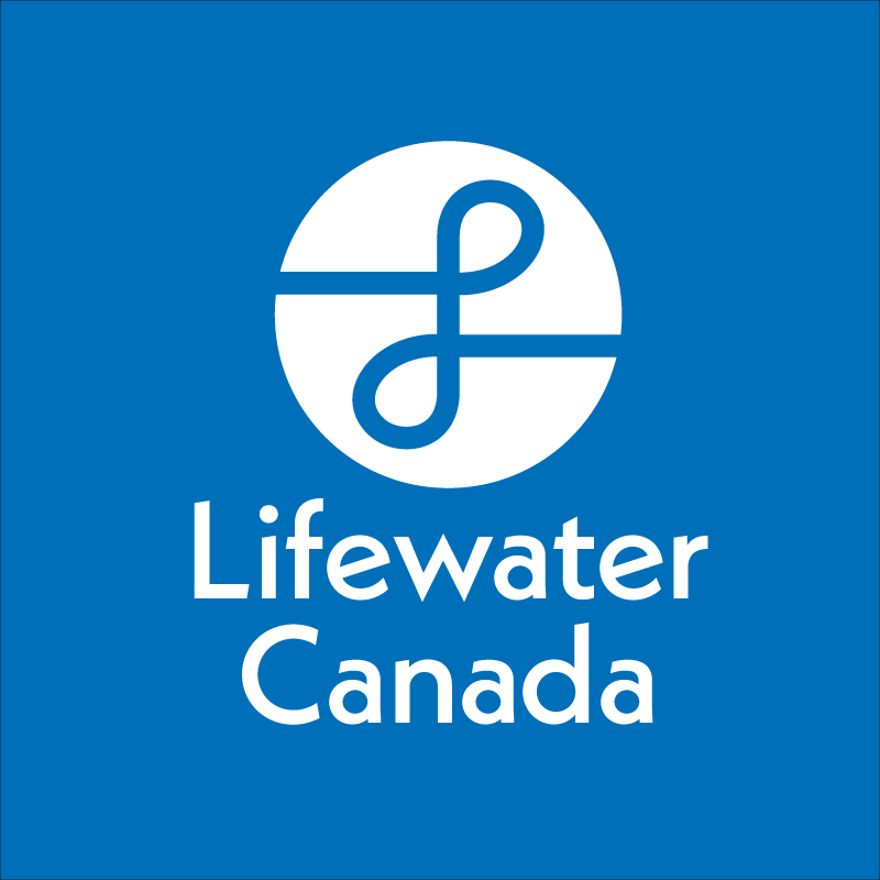 image of a circular white Lifewater logo on a blue background