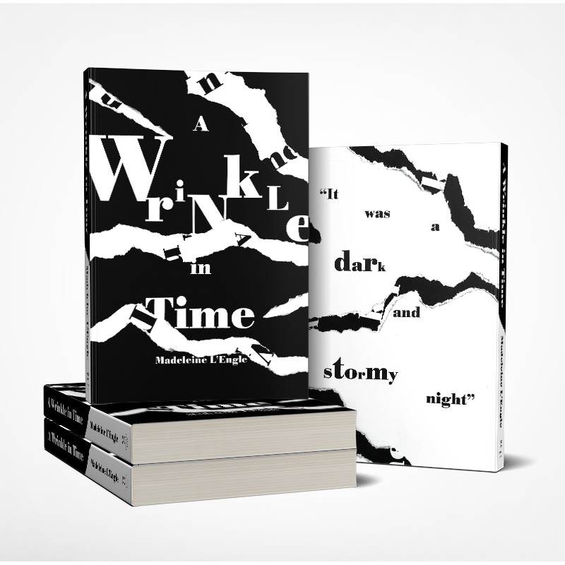 image of A Wrinkle in Time book cover featuring black and white ripped paper